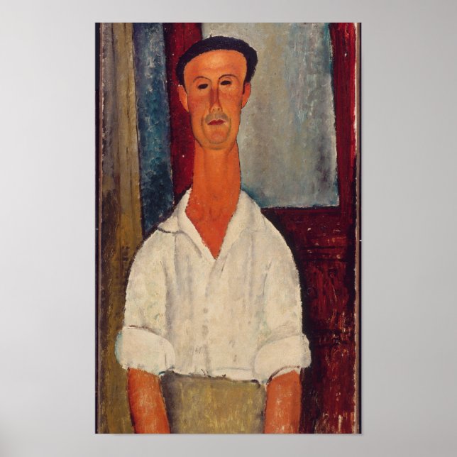 Modigliani Man in White Shirt Modern Art Print Poster (Framsidan)