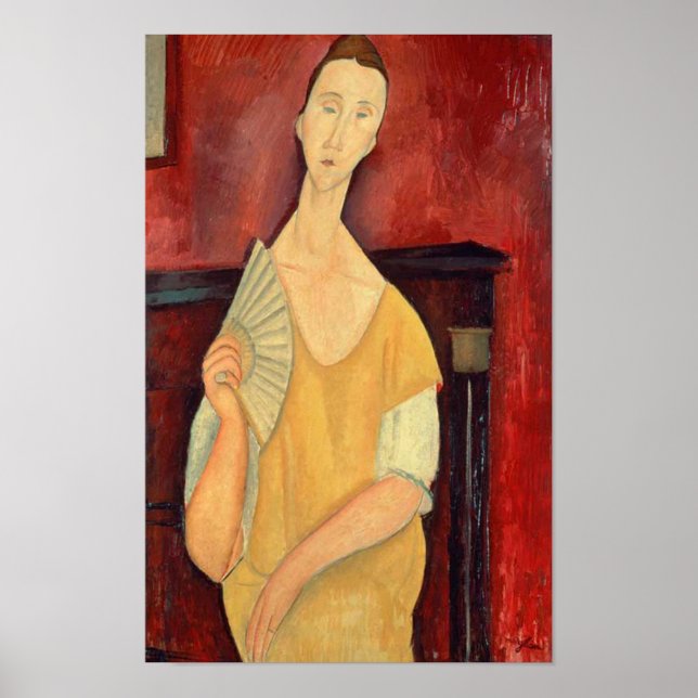 Modigliani Woman med Fläkt Modern Art Print Poster (Framsidan)