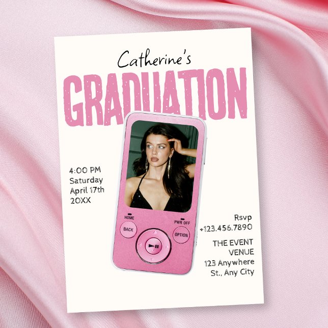 Modist pink white graduation inbjudningar (Skapare uppladdad)