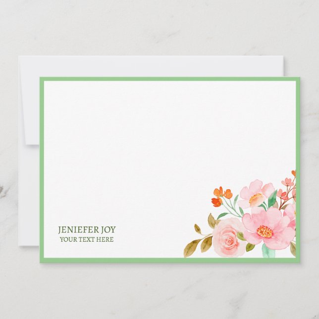 Modren chic pastel  Rosa Greenery Note Card Inbjudningar (Framsida)