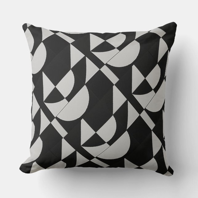 Modular Noir Echo Geometric Black White Cotton  Kudde (Framsida)