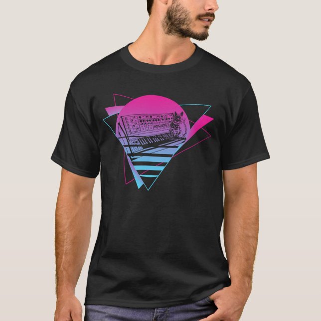 Modulär Synthesizer Analog Vaporwave Techno Cat T Shirt (Framsida)
