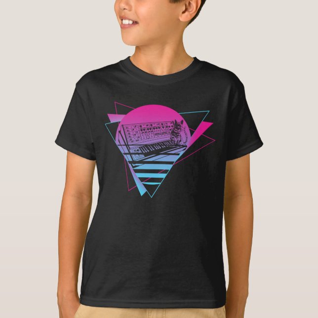 Modulär Synthesizer Analog Vaporwave Techno Cat T Shirt (Framsida)