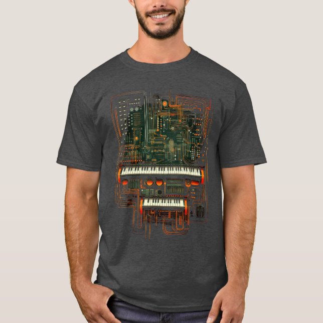 Modulär Synthesizer Elektronisk Musik med Tangentb T Shirt (Framsida)