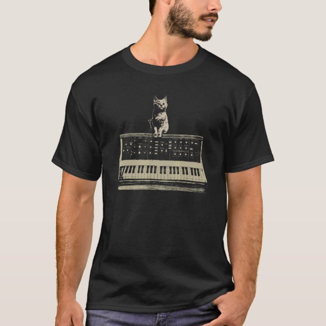 Modulär Synthesizer Keyboard Musik Producent Katt T Shirt (Framsida)