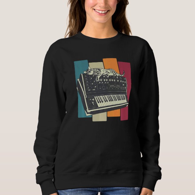 Modulär Synthesizer Keyboard Synth Katt T Shirt (Framsida)