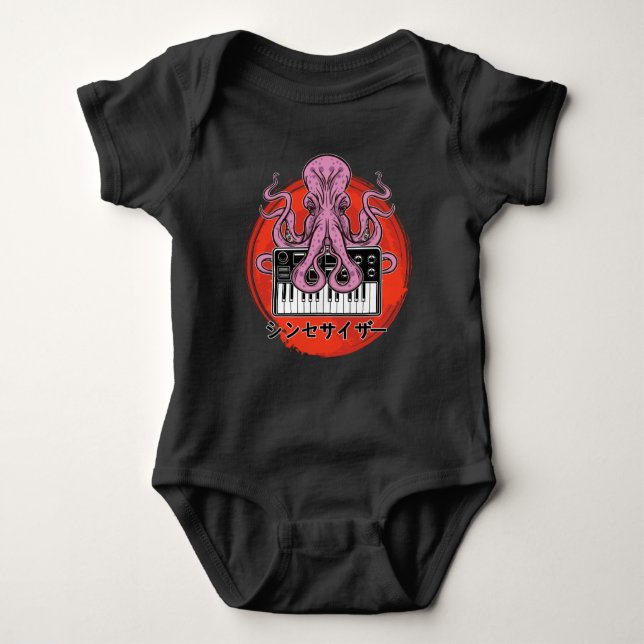 Modulär Synthesizer Octopus Techno Acid Tangentbor T Shirt (Framsida)