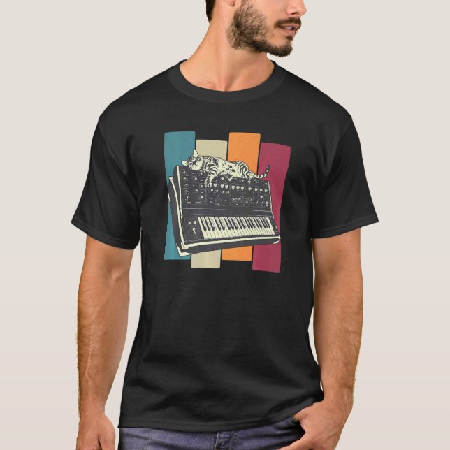 Modulär Synthesizer Tangentbord Synth Cat T Shirt (Framsida)