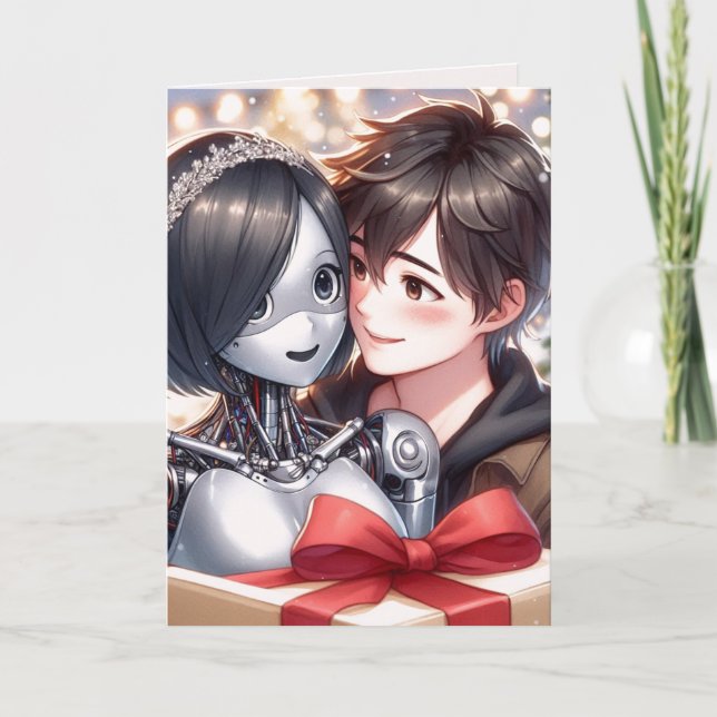 Moe Chatbot Kärlek Manlig Kvinnlig Robot Anime Jul Helgkort (Framsida)