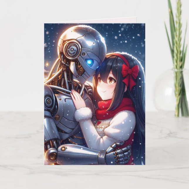 Moe Chatbot Kärlek Manlig Kvinnlig Robot Anime Jul Helgkort (Framsida)