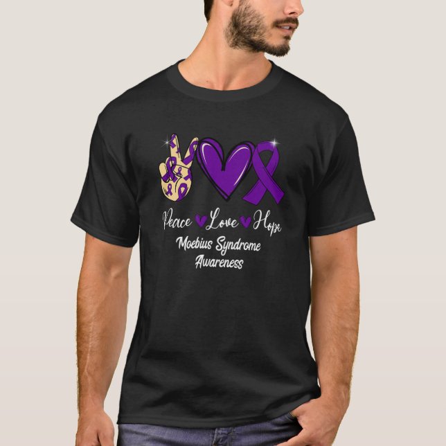 Moebius Syndrome Awareness Peace Kärlek Hope Lila T Shirt (Framsida)