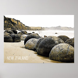 Moeraki Boulders Nya Zeelands resa Poster