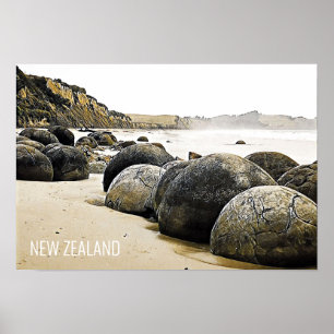 Moeraki Boulders Nya Zeelands resa Poster
