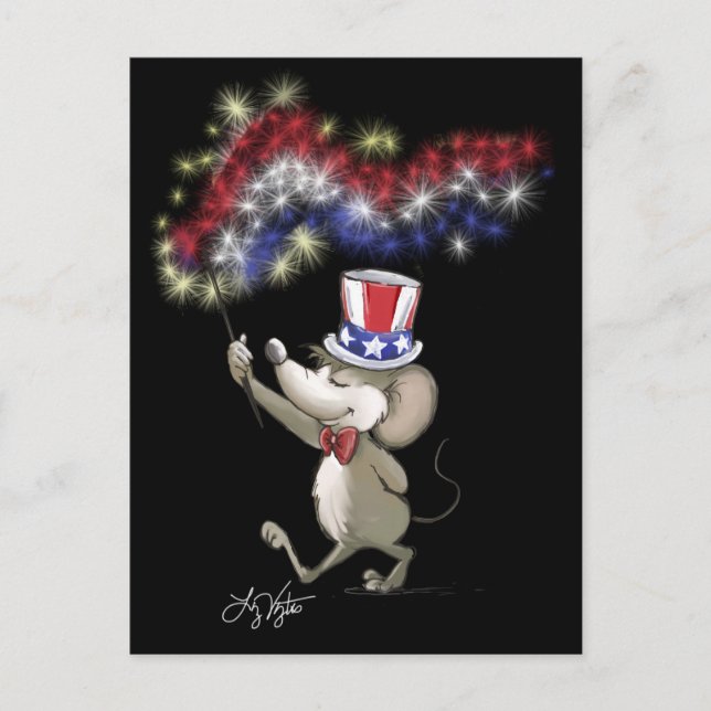 Moes Lycklig 4:e juli Nattvykort Firande Vykort (Framsida)