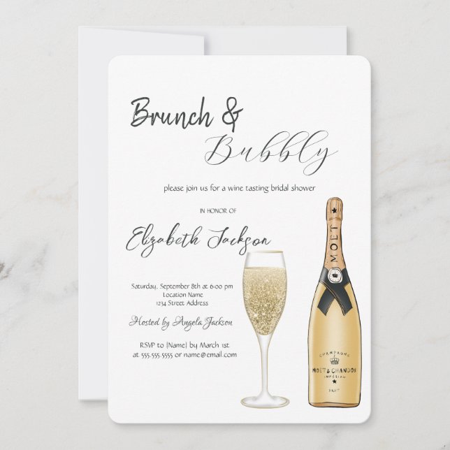 Moet flaska glas Brunch & Bubbly  Inbjudningar (Framsida)