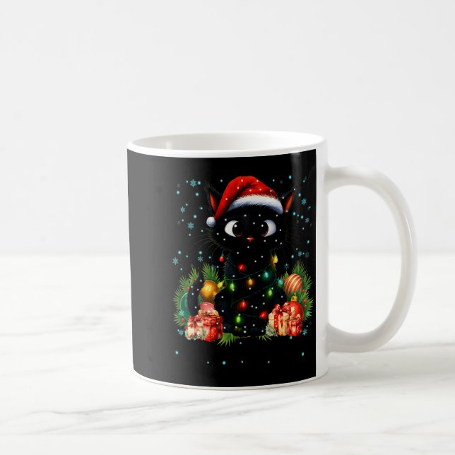 Moewy Christmas Black Cute Cat Santa Hat Xmas Wome Kaffemugg (Höger)