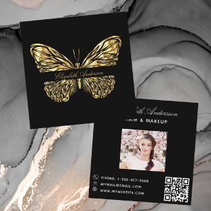 Mofoto för svartsvart QR-skript för guld Fyrkantigt Visitkort