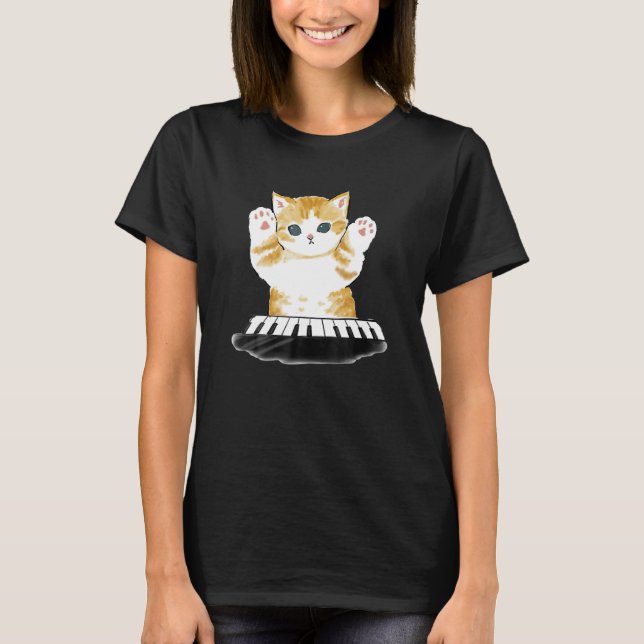 Mofu Sand Cat Piano T Shirt (Framsida)