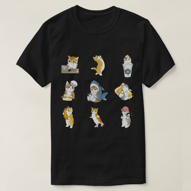 Mofu Sand Cute Cat Teckning Mönster och Pack T Shirt (Design framsida)