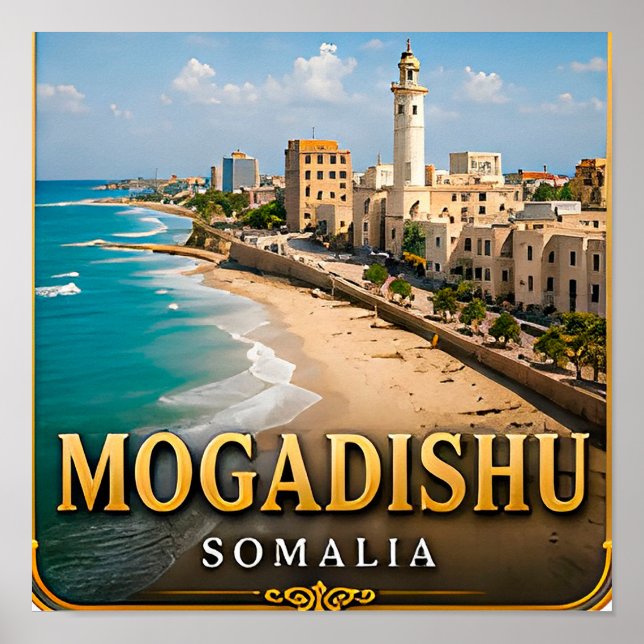 Mogadishu Indiska oceanen och historisk fyr Poster (Framsidan)