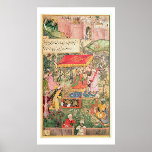 Mogul Emperor Babur tar emot de uzbekiska sändebud Poster
