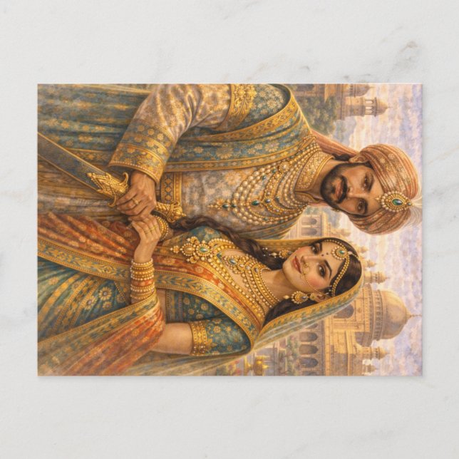 Mogulen Paar Blau-Gold Vykort (Framsida)