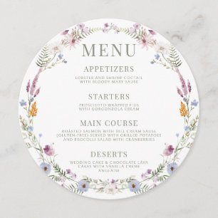 Mogvildblommans rustiska, runda menykort för plåt meny