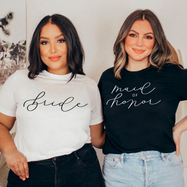 MOH Cute Script Bachelorette/Brudens sida T Shirt (Skapare uppladdad)