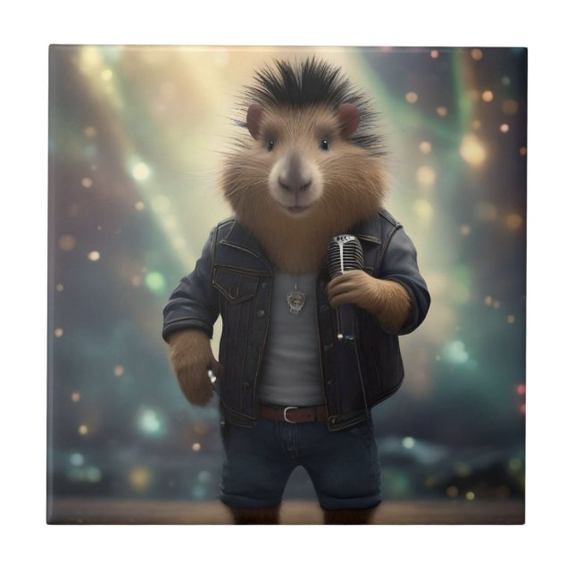 "Mohawk Capybara: Rockin' floden!" Kakelplatta (Framsidan)