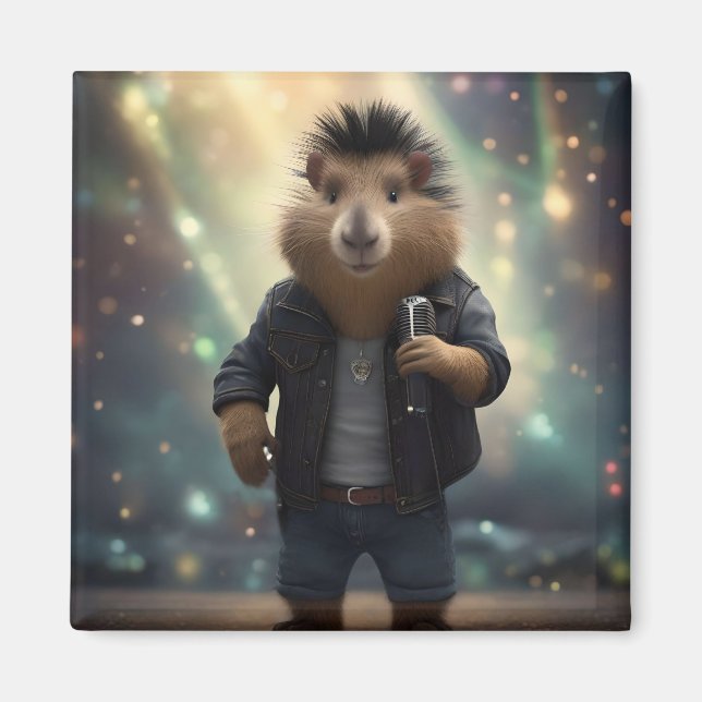 Mohawk Capybara Rockstar Magnet (Framsidan)