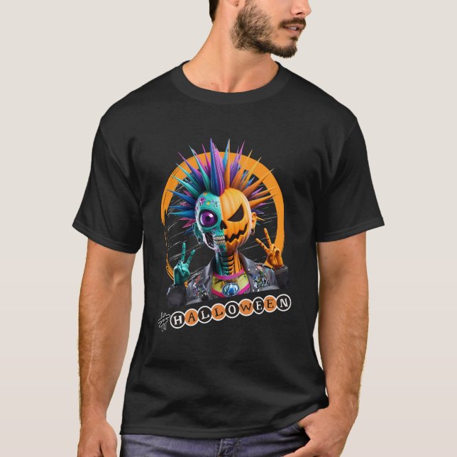 Mohawk Pumpkin-Skeleton T Shirt (Framsida)