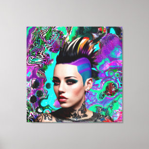 Mohawk Punk Girl Abstrakt Art Canvastryck