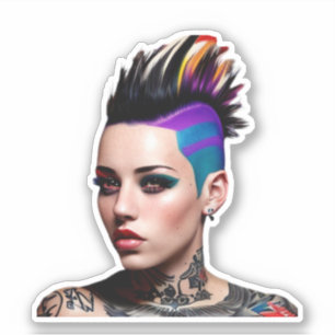Mohawk Punk Girl Abstrakt Art Klistermärken
