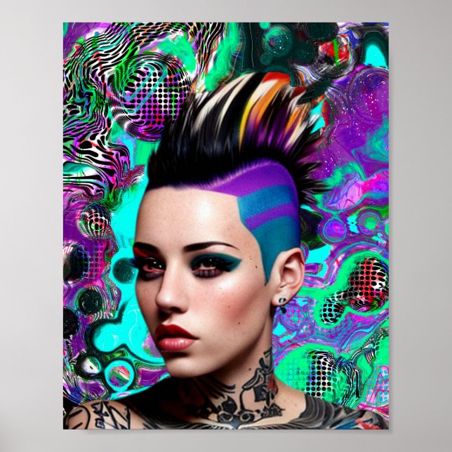 Mohawk Punk Girl Abstrakt Art Poster (Framsidan)