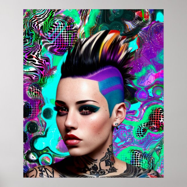 Mohawk Punk Girl Abstrakt Art Poster (Framsidan)