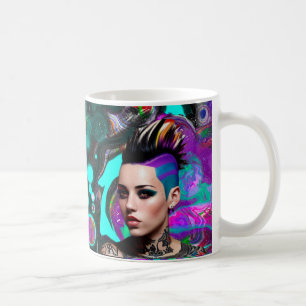 Mohawk Punkflicka Abstrakt Konst Kaffemugg