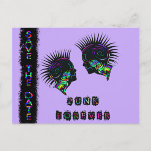 Mohawk spara datum postkort punkrock bröllop meddelande vykort
