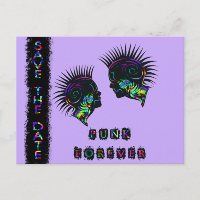 Mohawk spara datum postkort punkrock bröllop meddelande vykort (Framsida)