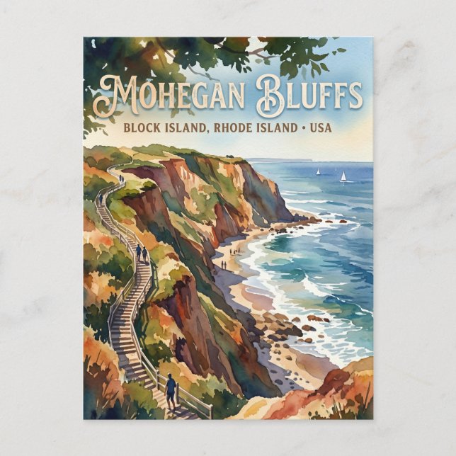Mohegan Bluffs, Block Island, Rhode Island, USA Vykort (Framsida)