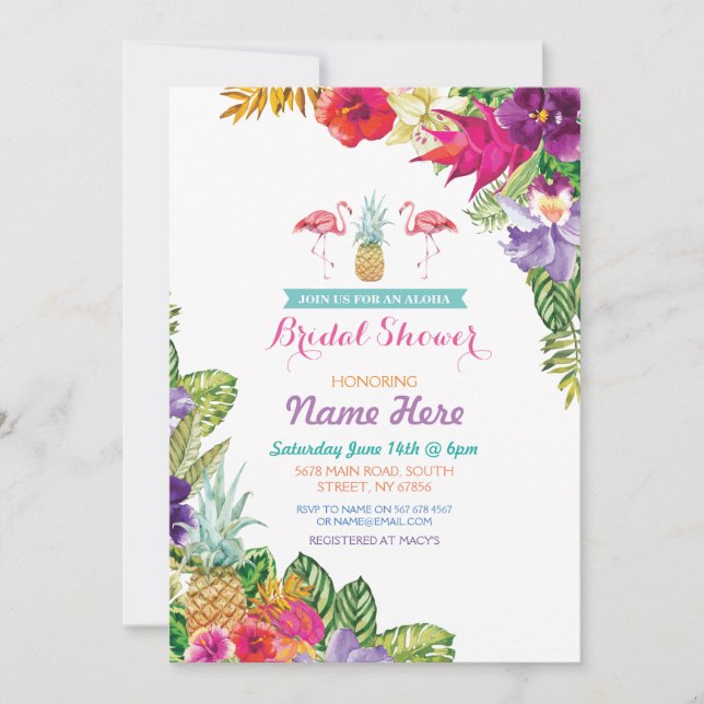 Möhippa Aloha Luau Flamingo Inbjudan (Framsida)