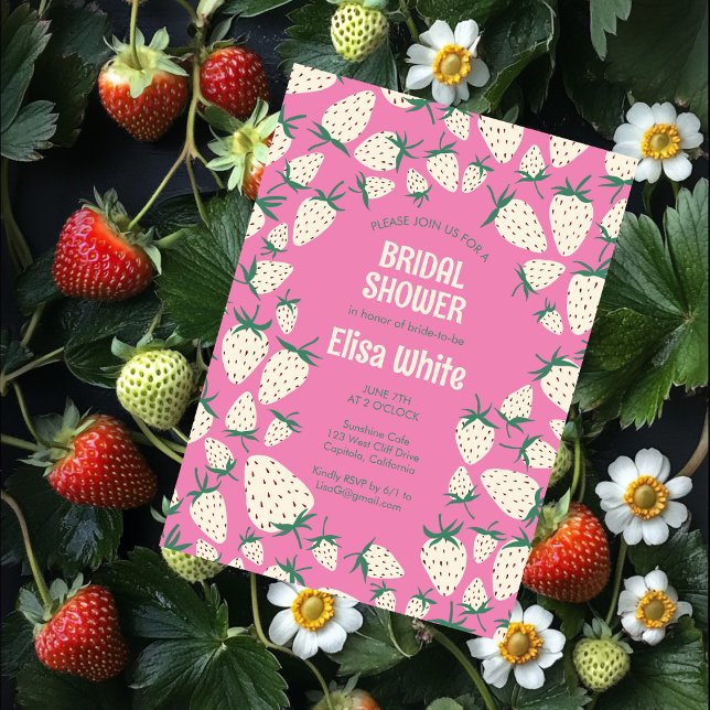 Möhippa av ANPASSNINGSBAR av vita jordgubbspennor Inbjudningar (White Strawberry Pineberry CUSTOM Bridal Shower Invitation
)