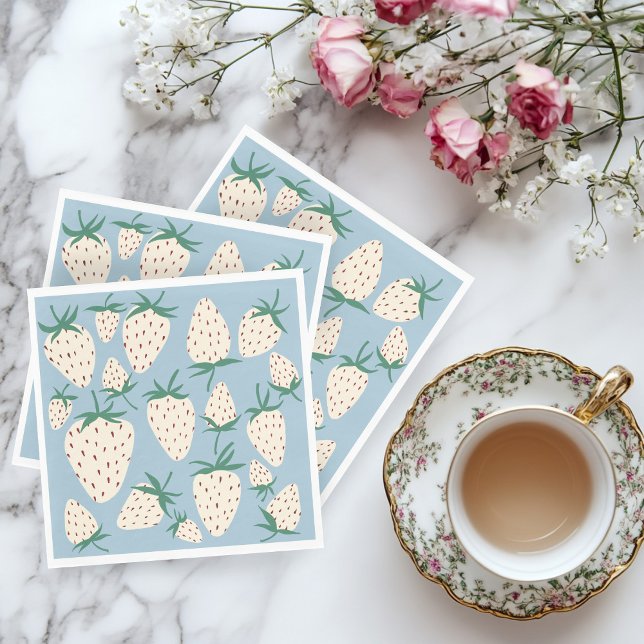 Möhippa av ANPASSNINGSBAR av vita jordgubbspennor Pappersservett (White Strawberry Pineberry CUSTOM Bridal Shower Napkins
)