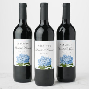 Möhippa av blå Hydrangea-Elegant Vinflaska Etikett