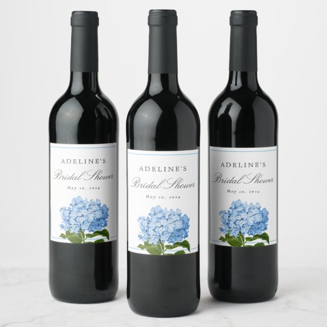 Möhippa av blå Hydrangea-Elegant Vinflaska Etikett (Flaskor)