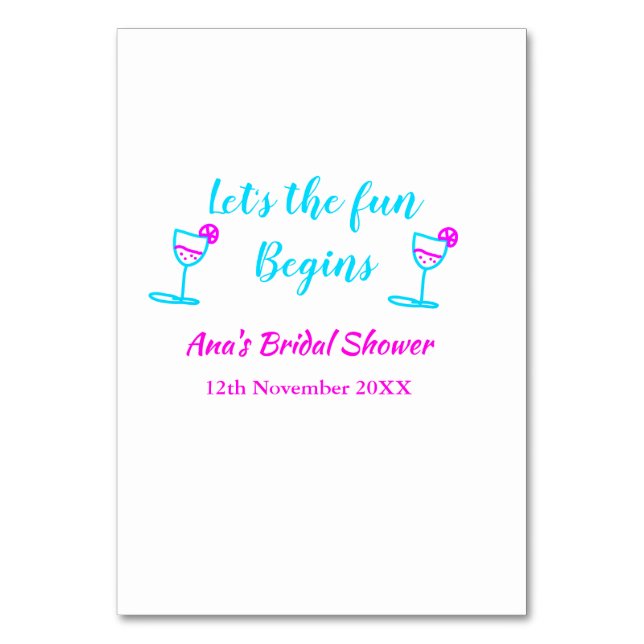 Möhippa av blått rosa av vinglas låt oss roligt bordsnummer (Framsidan)