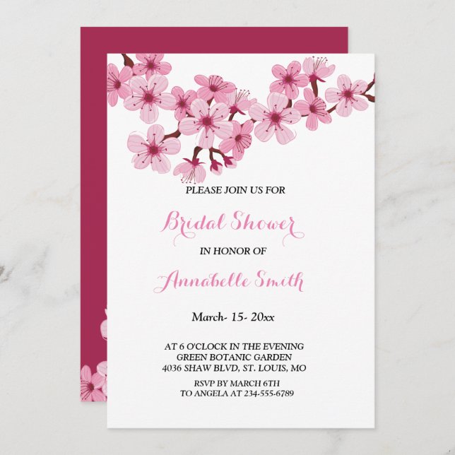 MÖHIPPA av Blommar av Rosa av körsbärsbärssystem V Inbjudningar (Fram/baksida)