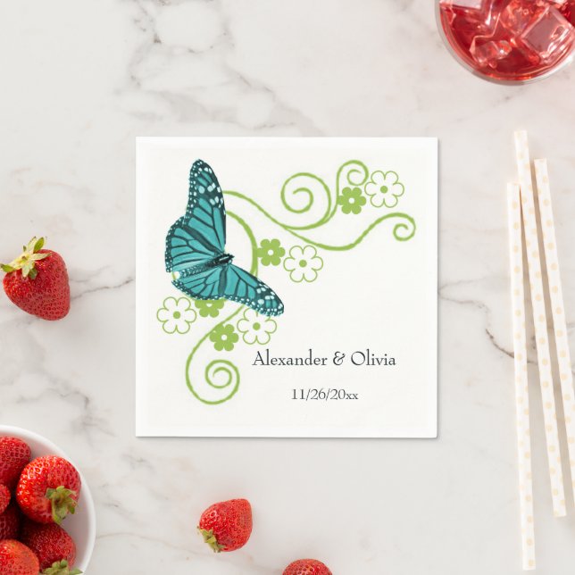 Möhippa av Blommigt av Teal Butterfly  Napkins Pappersservett (Insitu)