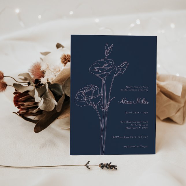 Möhippa av Blommigt för marin blå minimalistisk li Inbjudningar (Skapare uppladdad)
