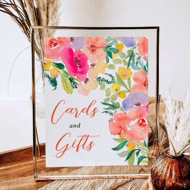 Möhippa av blommigt i trädgårdsodling med låg fets poster (Bright bold boho garden floral bridal shower sign)
