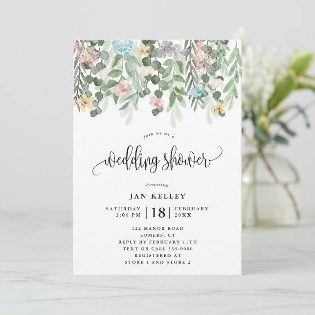 Möhippa av blommigt, vattenfärgstomme inbjudningar (Stående Fram)